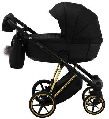 Універсальна коляска 2 в 1 Adamex Belissa Special Edidion (Gold) PS-569 чорний - чорна шкіра (перфорація)