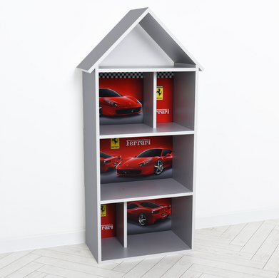 Дитяча полиця-будиночок для іграшок і книг H 2020-18-3 машинки Ferrari