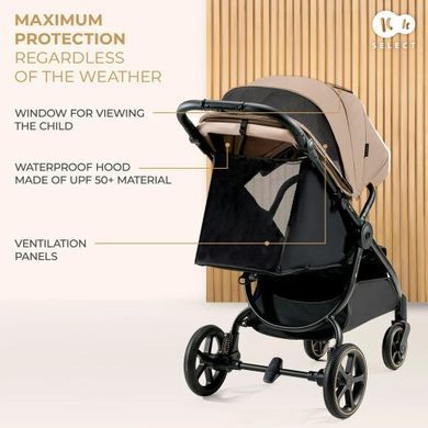 Прогулянкова коляска Kinderkraft Mitzy Linen Beige великі безпрокольні колеса, швидке складання