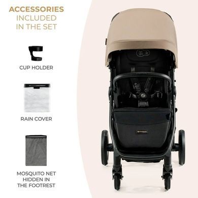 Прогулянкова коляска Kinderkraft Mitzy Linen Beige великі безпрокольні колеса, швидке складання