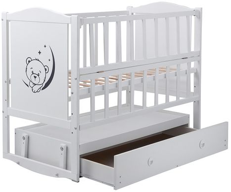 Ліжко Babyroom Тедді Т-03 фігурне бильце, маятник, ящик, відкидний бік білий
