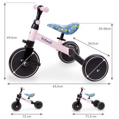 Триколісний дитячий велосипед-велобіг 3 в 1 Kidwell Pico flower
