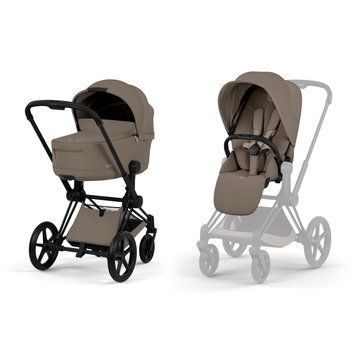 Коляска 2в1 Cybex Priam Comfort 5.0 Coconut Brown шасі Matt Black складання люлька разом з шасі, великі колеса з амортизацією, ревервисний прогулянковий блок
