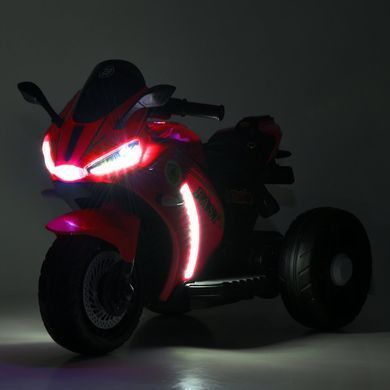 Детский мотоцикл Bambi Racer M 6345ELR-3 красный со светящимися фарами, звуковые эффекты, USB, MP3, Bluetooth, индикатор заряда