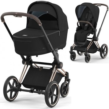 Коляска 2в1 Cybex Priam 4.0 (Сайбекс Пріам) 2022 Onyx Black + шасі Priam & каркас LS RBA Rosegold