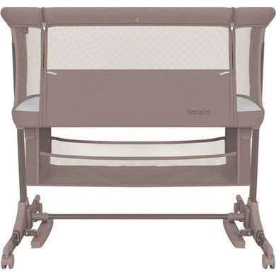 Приставне ліжко Lionelo JODIE BEIGE TAUPE 6 рівнів висоти, матрац із піни T25 з чохлом Peach Skin, колеса з блокуванням