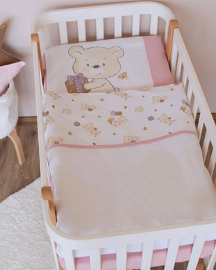 Постільний комплект для новонароджених Baby Veres "Ведмедик бузковий" 3 елементи, простирадло на резинці для матрацу 120х60 см, матеріал бавовна