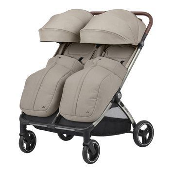 Прогулочная коляска для двойни Carrello Link CRL-6533 Island Beige с автоматической и компактной сборкой, колеса Elastic Rubber, механическая регулировка спинки