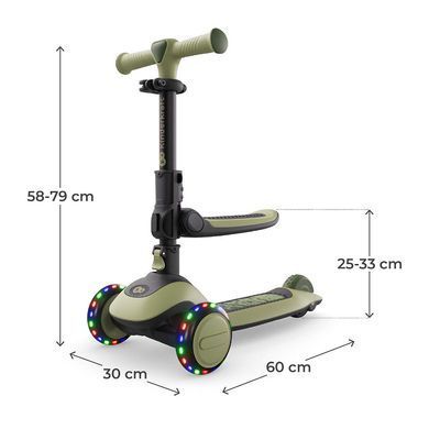 Самокат Kinderkraft Halley 2 Grassland Green (KRHALL02GRE0000) 2в1 з трансформацією у біговел, LED колеса, регулювання сидіння та керма