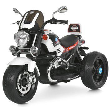 Дитячий електромотоцикл Bambi Racer M 6263EL-1 білий передні та задні фари зі світлом, акумулятор, 2 мотори, музика, звук при старті