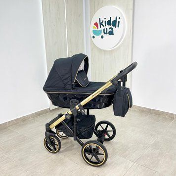 Універсальна коляска 2 в 1 Adamex Diego TK-532 (чорна тканина, чорний короб, золота рама)