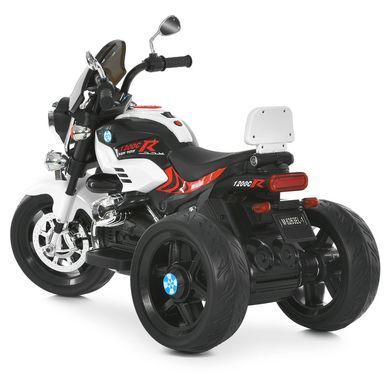 Дитячий електромотоцикл Bambi Racer M 6263EL-1 білий передні та задні фари зі світлом, акумулятор, 2 мотори, музика, звук при старті