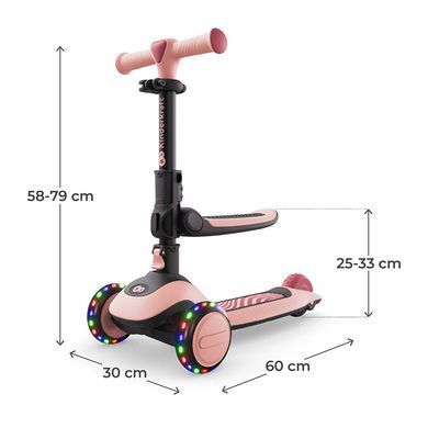 Самокат Kinderkraft Halley 2 Rose Pink (KRHALL02PNK0000) 2в1 з трансформацією у біговел, LED колеса, регулювання сидіння та керма