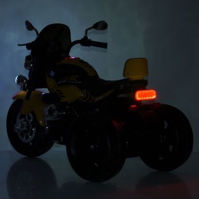 Детский электромотоцикл Bambi Racer M 6263EL-6 передние и задние фары желтый со светом, аккумулятор, 2 мотора, музыка, звук при старте