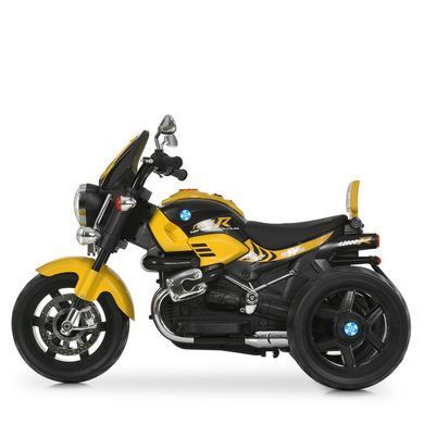 Детский электромотоцикл Bambi Racer M 6263EL-6 передние и задние фары желтый со светом, аккумулятор, 2 мотора, музыка, звук при старте