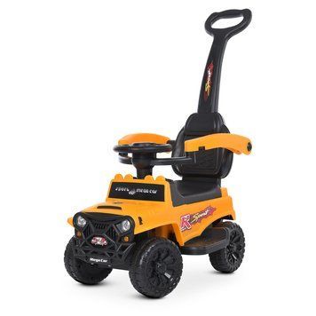 Каталка-толокар Bambi Racer M 4845-6 "Джип" жовтий з батьківською ручкою, передні фари зі світлом, багажник під сидінням