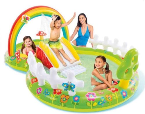 Дитячий надувний басейн ігровий центр з гіркою Intex 57154 Мій Сад 290 x 180 x 104 см, 450 літрів