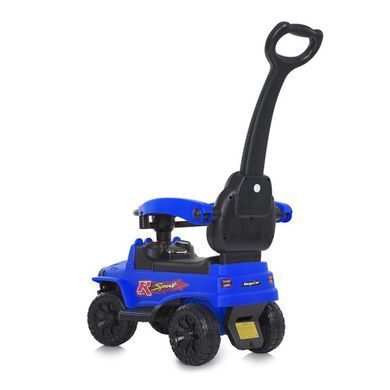 Каталка-толокар Bambi Racer M 4845-4 "Джип" синій з батьківською ручкою, передні фари зі світлом, багажник під сидінням