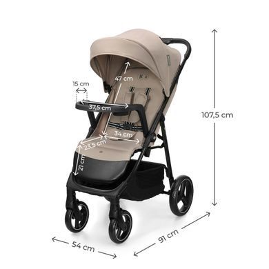 Прогулянкова коляска Kinderkraft Trig 3 Tray Beige (KSTRIG03BEG000T) з підносом, легке складання однією рукою, колеса поворотні з фіксацією, амортизація