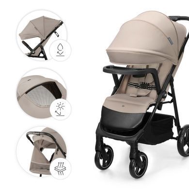 Прогулянкова коляска Kinderkraft Trig 3 Tray Beige (KSTRIG03BEG000T) з підносом, легке складання однією рукою, колеса поворотні з фіксацією, амортизація
