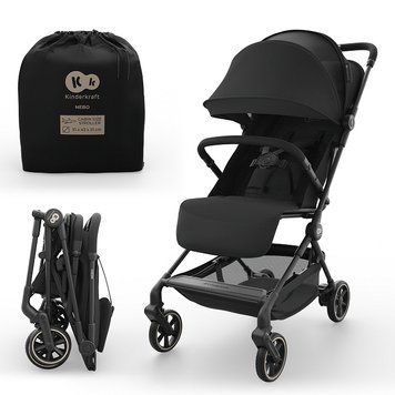 Прогулочная коляска Kinderkraft Nebo Black (KSNEBO00BLK0000) компактная и легкая для путешествий, формат cabin&ndash;size для самолета, сборка одной рукой, стандарт IATA
