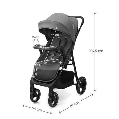 Прогулянкова коляска Kinderkraft Trig 3 Tray Grey (KSTRIG03GRY000T) з підносом, легке складання однією рукою, колеса поворотні з фіксацією, амортизація