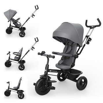 Трехколесный велосипед 6в1 Kinderkraft Aston 2 Plus Grey (KRASTO02GRYPL00) спинка с оборотом на 360 и регулировкой наклона, родительская ручка, вентиляция AIR FLOW