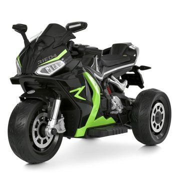 Дитячий електромотоцикл Bambi Racer M 6348EL-2-5 чорно-зелений на акамуляторі, 2 мотори, музика, світні фари, сидіння з екошкіри