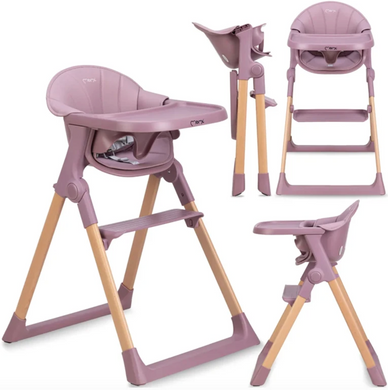 Стільчик для годування MoMi KALA Pink сидіння з еко-шкіри, 2 положення для підставки для ніг і підноса, компактне складання