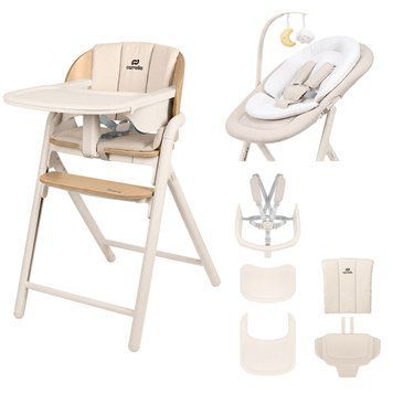 Стульчик для кормления 3в1 Carrello Tenero CRL-9507 Olympus Beige Wooden с функцией шезлонга для новорожденных, 6 уровней регулировки подножки и сиденья, защита от сползания