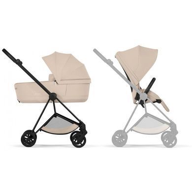 Коляска 2в1 Cybex Mios Comfort 5.0 Cozy Beige шасси Matt Black сборка люльки из шасси, легкая и маневренная, амортизация всех колес