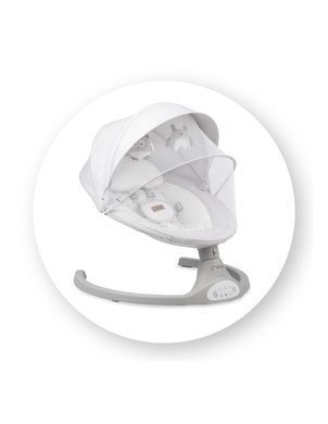 Заколисуючий центр-шезлонг MoMi KENANI Light Grey з дистанційним керуванням і москітною сіткою, знімна оббивка, музика, регулювання гойдання