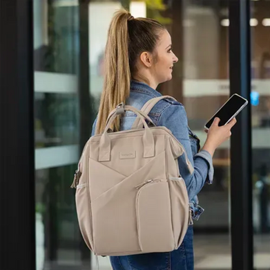 Рюкзак для коляски и мамы Babyono "Modern Style" бежевый с матрасом для пеленки, термо-карман, универсальный крепеж