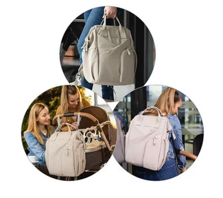 Рюкзак для коляски и мамы Babyono "Modern Style" бежевый с матрасом для пеленки, термо-карман, универсальный крепеж