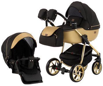 Універсальна коляска 2 в 1 Adamex Hybryd Plus Polar (Gold) BR619 чорний (золотий люрекс) - золота шкіра