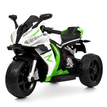Дитячий електромотоцикл Bambi Racer M 6348EL-1-5 біло-зелений на акамуляторі, 2 мотори, музика, світні фари, сидіння з екошкіри