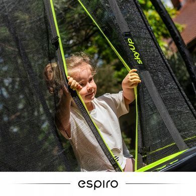 Батут дитячий ESPIRO SKY UP 305 см чорний з зеленим з захистною сіткою по периметру, драбина