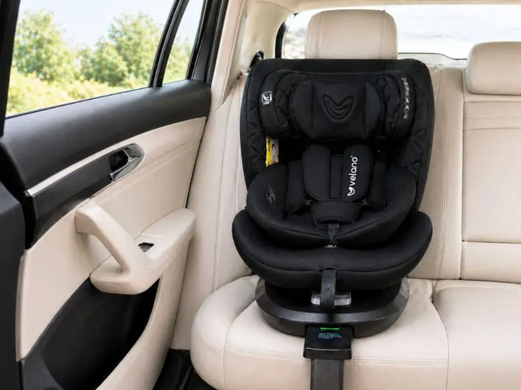 Автокрісло VELANO Vento black i-Size ISOFIX та опорна нога, оберт сидіння на 360, ремені безпеки із SIGNAL-сигналом, 4 позиції спинки