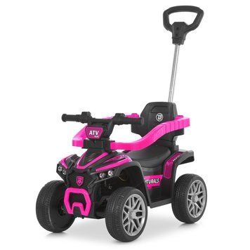 Дитячий квадроцикл на акумуляторі 3в1 Bambi Racer M 6274EBLR-8 рожевий з функцією каталки-толокара, батьківська ручка, пульт дистанційного керування