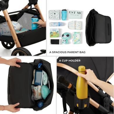 Універсальна коляска 3 в 1 Kinderkraft Esme Pro Pure Black (KSESME00BLK300N) великі колеса з амортизацією, регульована батьківська ручка, компактне складання