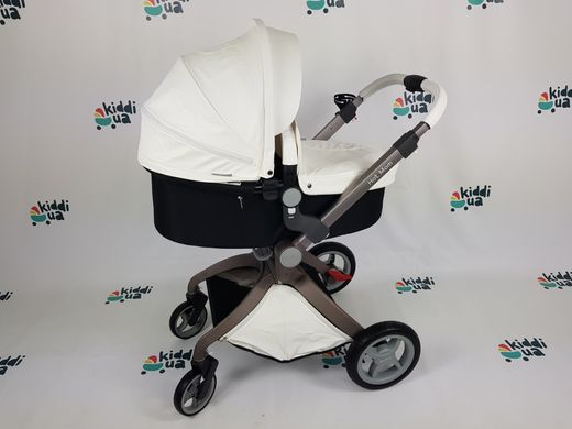 Універсальна коляска Hot Mom 2в1 біла з чорною вставкою (Люлька тканина)