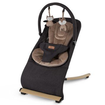 Шезлонг-качели для новорожденных Kidwell Rubi Wooden green/black со съемной дугой с двумя игрушками, мягкая плюшевая вставка