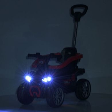 Дитячий квадроцикл на акумуляторі 3в1 Bambi Racer M 6274EBLR-3 червоний з функцією каталки-толокара, батьківська ручка, пульт дистанційного керування