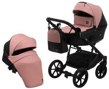 Коляска 2 в 1 Bair Kiwi шкіра 100% BK-44/15 рожевий (пудра) - чорний