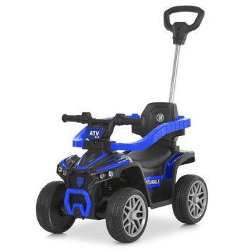 Дитячий квадроцикл на акумуляторі 3в1 Bambi Racer M 6274EBLR-4 синій з функцією каталки-толокара, батьківська ручка, пульт дистанційного керування