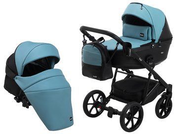 Коляска 2 в 1 Bair Kiwi шкіра 100% BK-7/15 блакитний - чорний