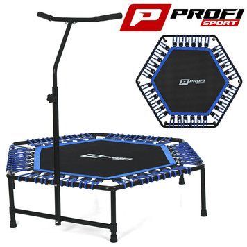 Батут для дітей та дорослих Prof1 MS 3256 синій з еластичними шнурами Bungee cord, регульована ручка по висоті, для спорту, діаметр 125 см