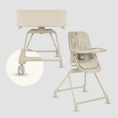 Стільчик для годування 3в1 Lionelo MADDIE SET BEIGE з функцією шезлонгу та ліжечком-колискою для немовлят, оберт на 360