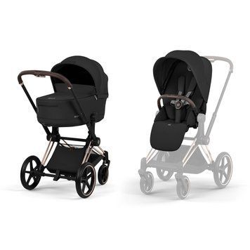 Коляска 2в1 Cybex Priam Comfort 5.0 Sepia Black шасі Rosegold складання люлька разом з шасі, великі колеса з амортизацією, ревервисний прогулянковий блок