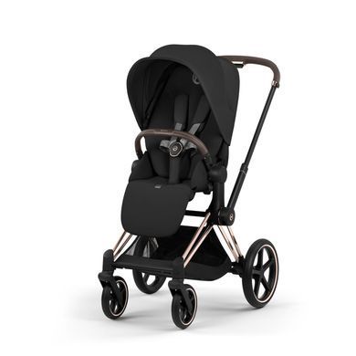 Коляска 2в1 Cybex Priam Comfort 5.0 Sepia Black шасі Rosegold складання люлька разом з шасі, великі колеса з амортизацією, ревервисний прогулянковий блок
